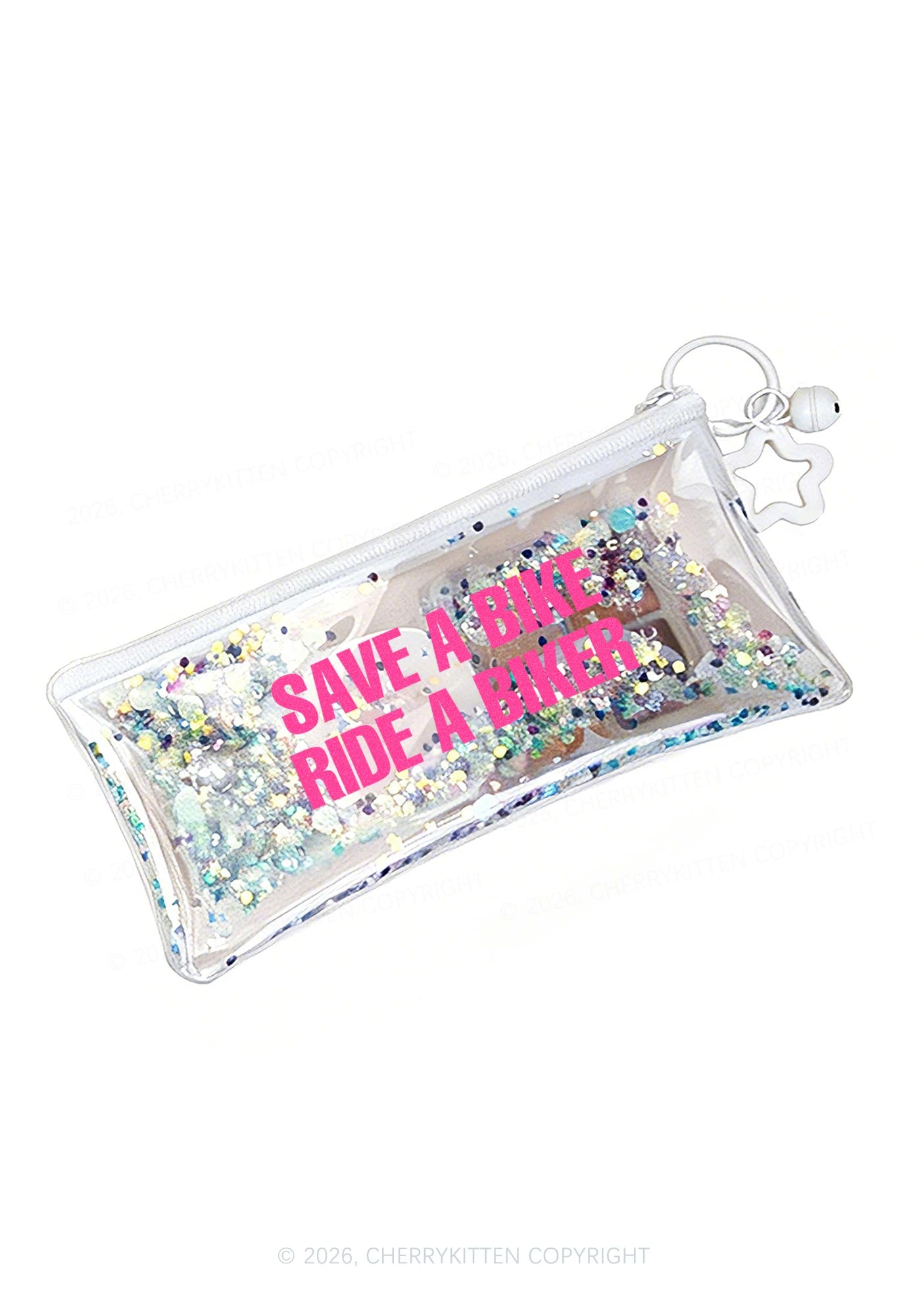 Ride A Biker Y2K Quicksand Transparent Pencil Pouch Cherrykitten