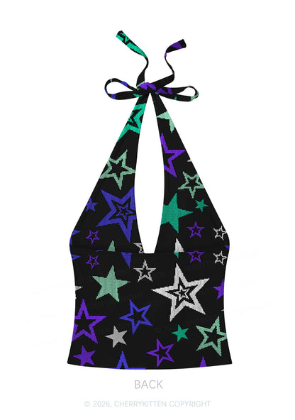 Gay Star Pride Y2K Print Halter Deep V Neck Cami Cherrykitten