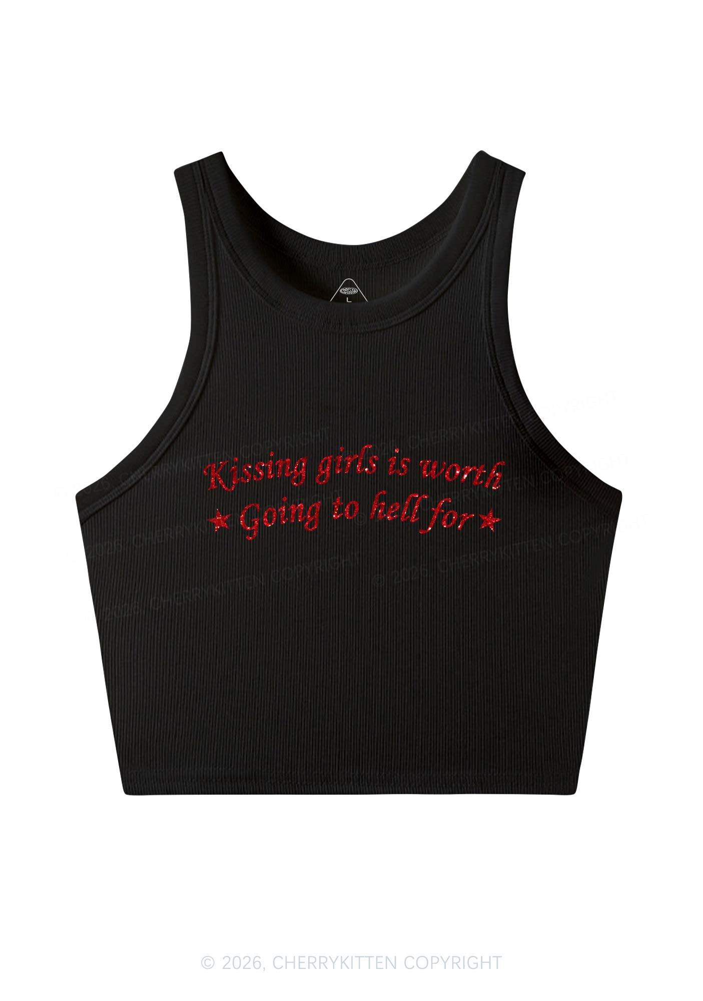 Glitter Kissing Girls is Worth Pride Y2K Crop Tank Top Cherrykitten