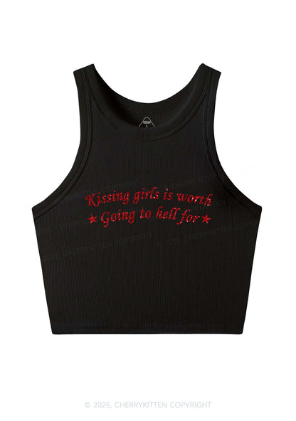 Glitter Kissing Girls is Worth Pride Y2K Crop Tank Top Cherrykitten