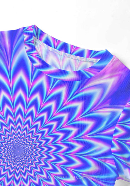 Blue Vortex Optical Illusion Y2K Mesh Crop Top Cherrykitten