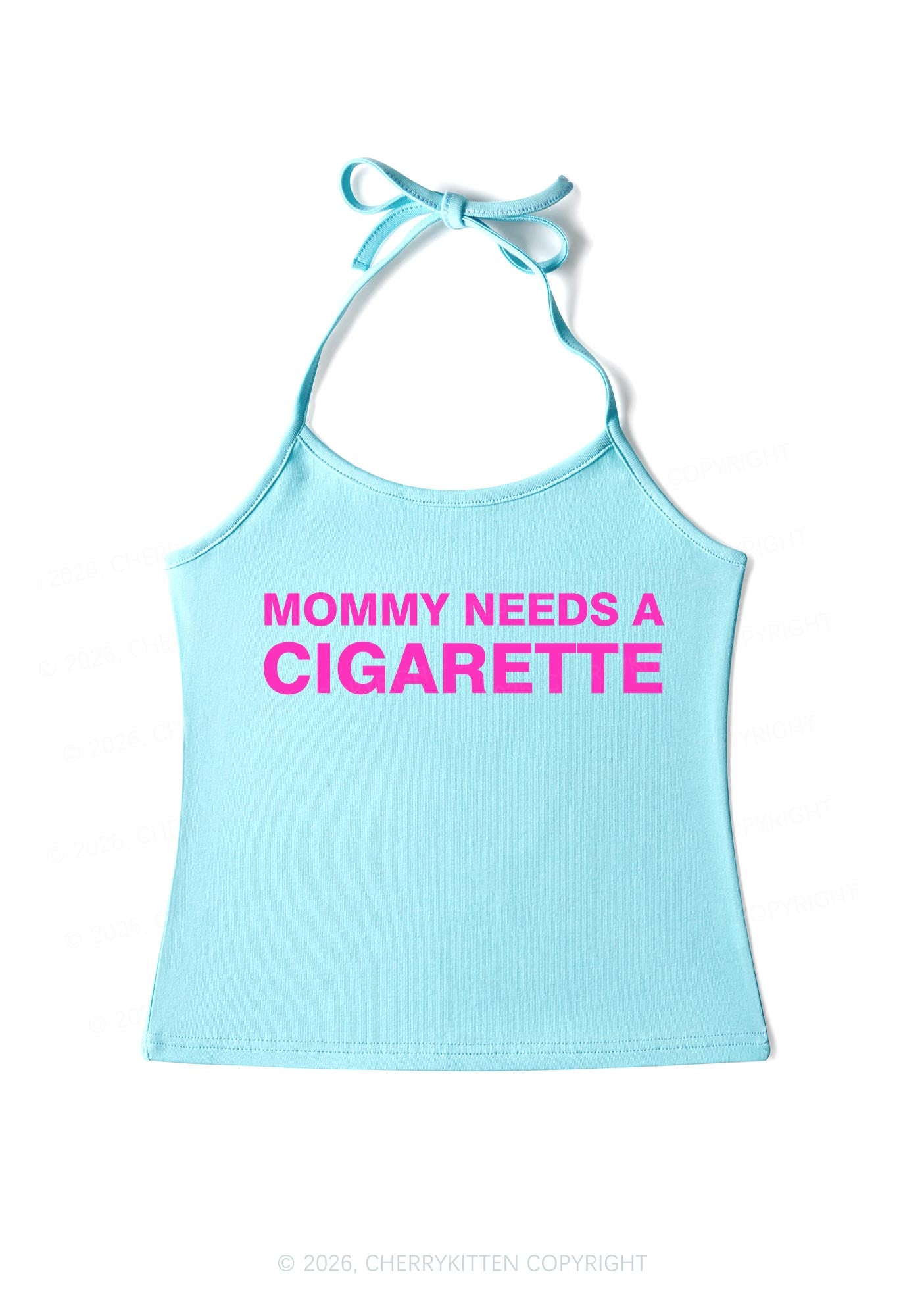 Mommy Needs A Cigarette Y2K Halter Neck Cami Cherrykitten