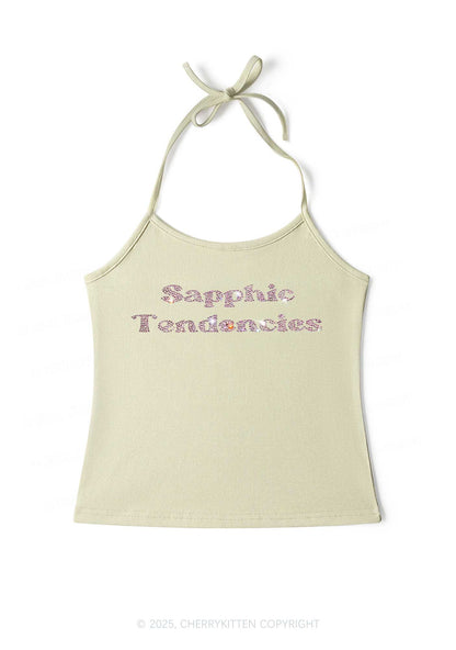 Rhinestone Sapphic Tendencies Pride Y2K Halter Neck Cami Cherrykitten