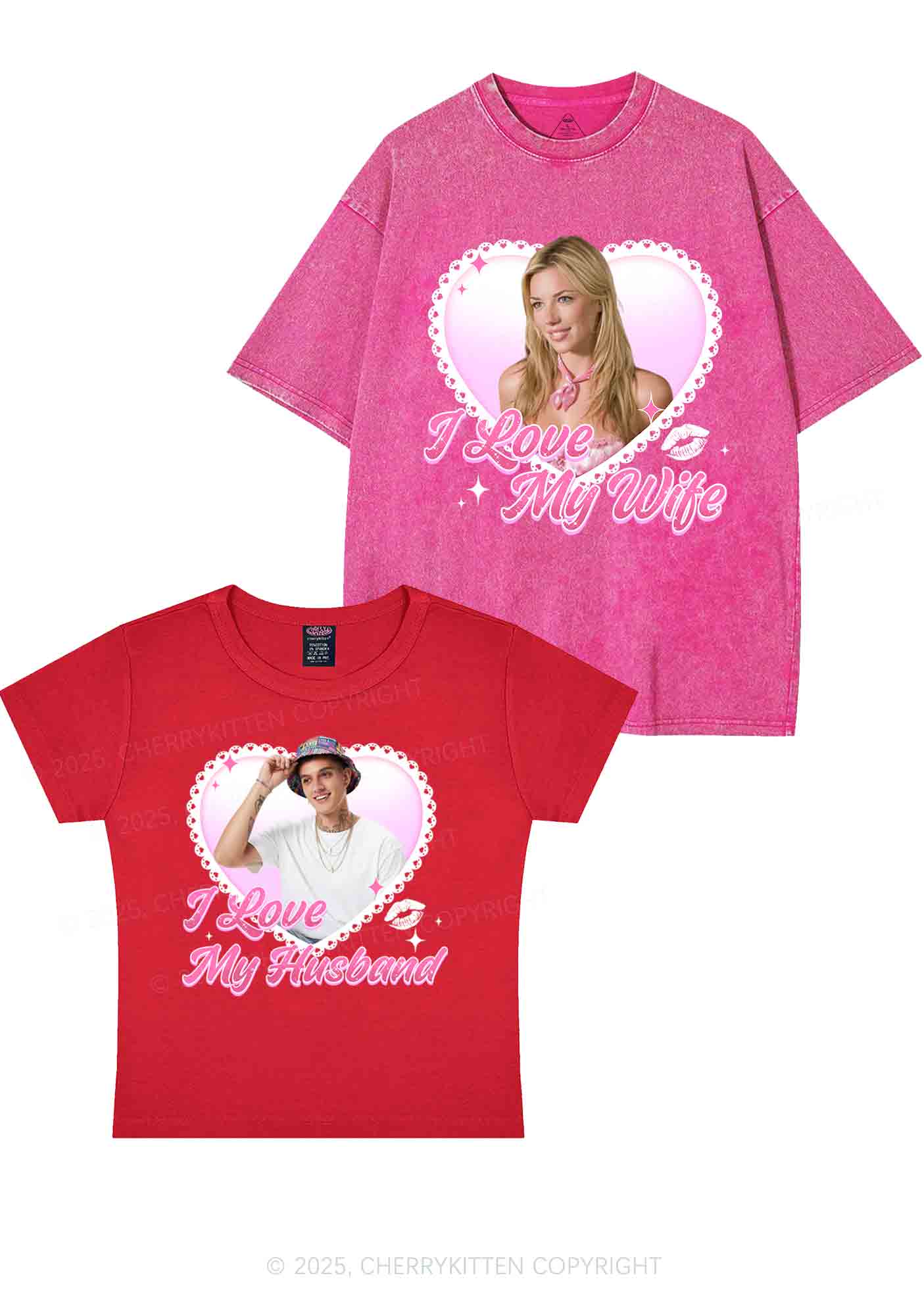 Custom Love My Wife Photo Y2K Valentine's Day Couple Shirt Cherrykitten
