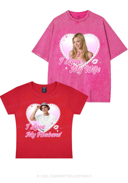 Custom Love My Wife Photo Y2K Valentine's Day Couple Shirt Cherrykitten