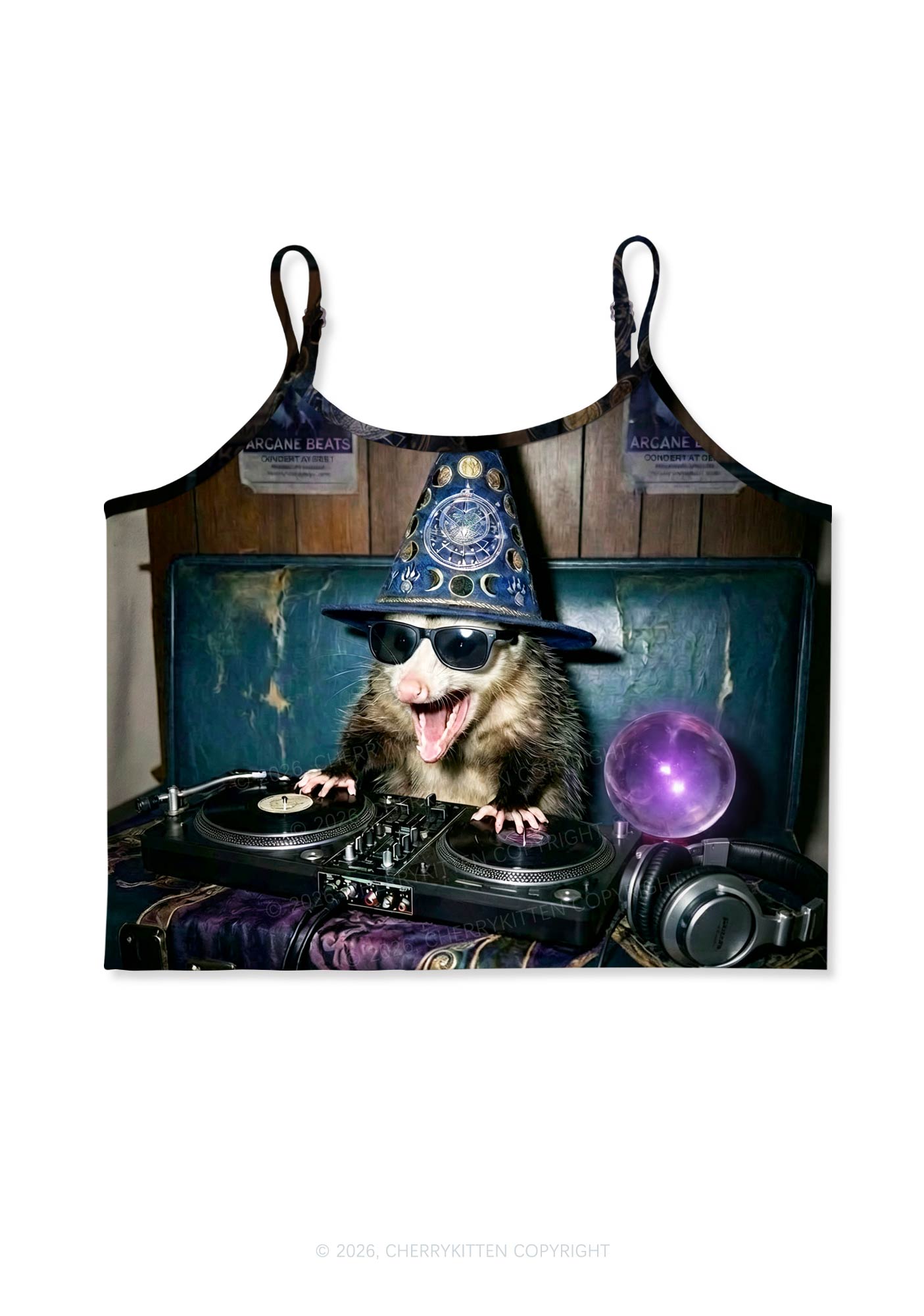 Wizard Opossum DJ Y2K Print Cami Crop Top Cherrykitten
