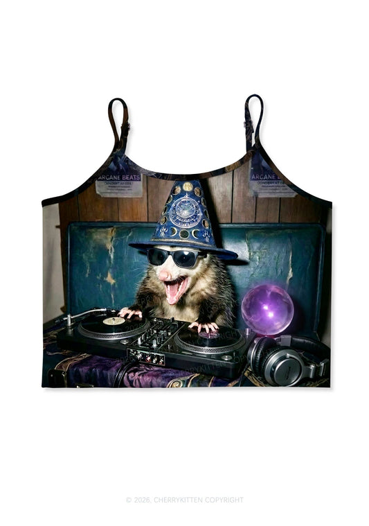 Wizard Opossum DJ Y2K Print Cami Crop Top Cherrykitten