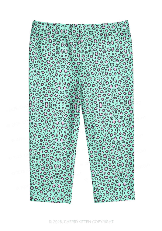 Mint Green Leopard Y2K Print Capri Pants Cherrykitten