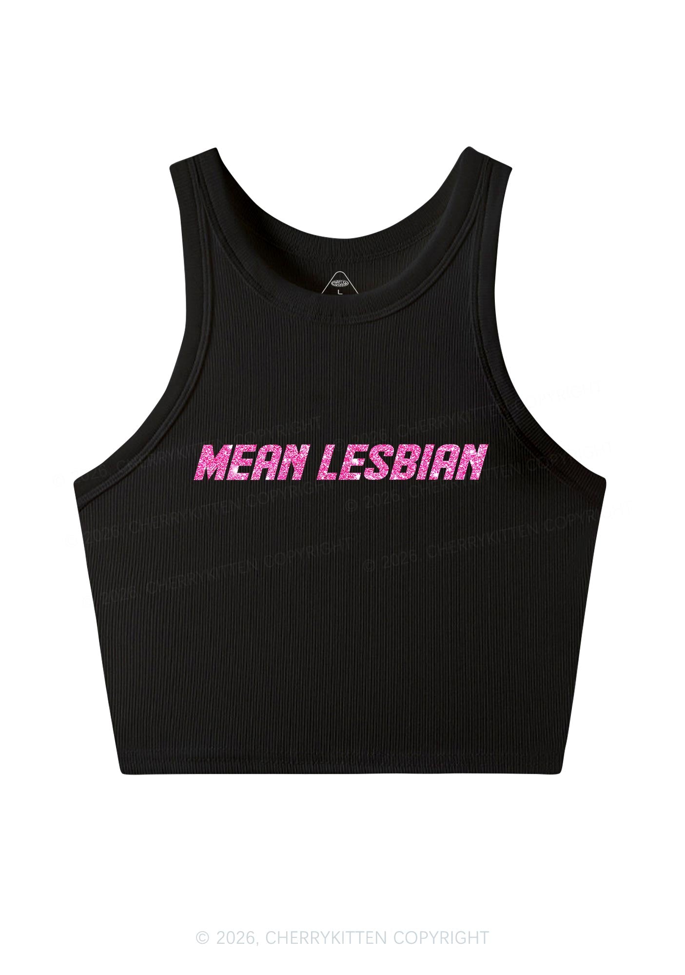 Glitter Mean Lesbian Pride Y2K Crop Tank Top Cherrykitten