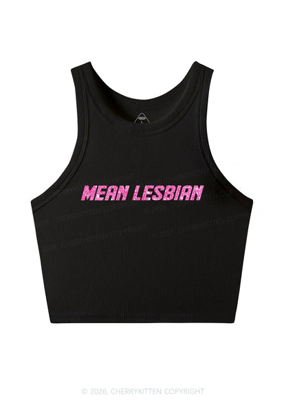 Glitter Mean Lesbian Pride Y2K Crop Tank Top Cherrykitten