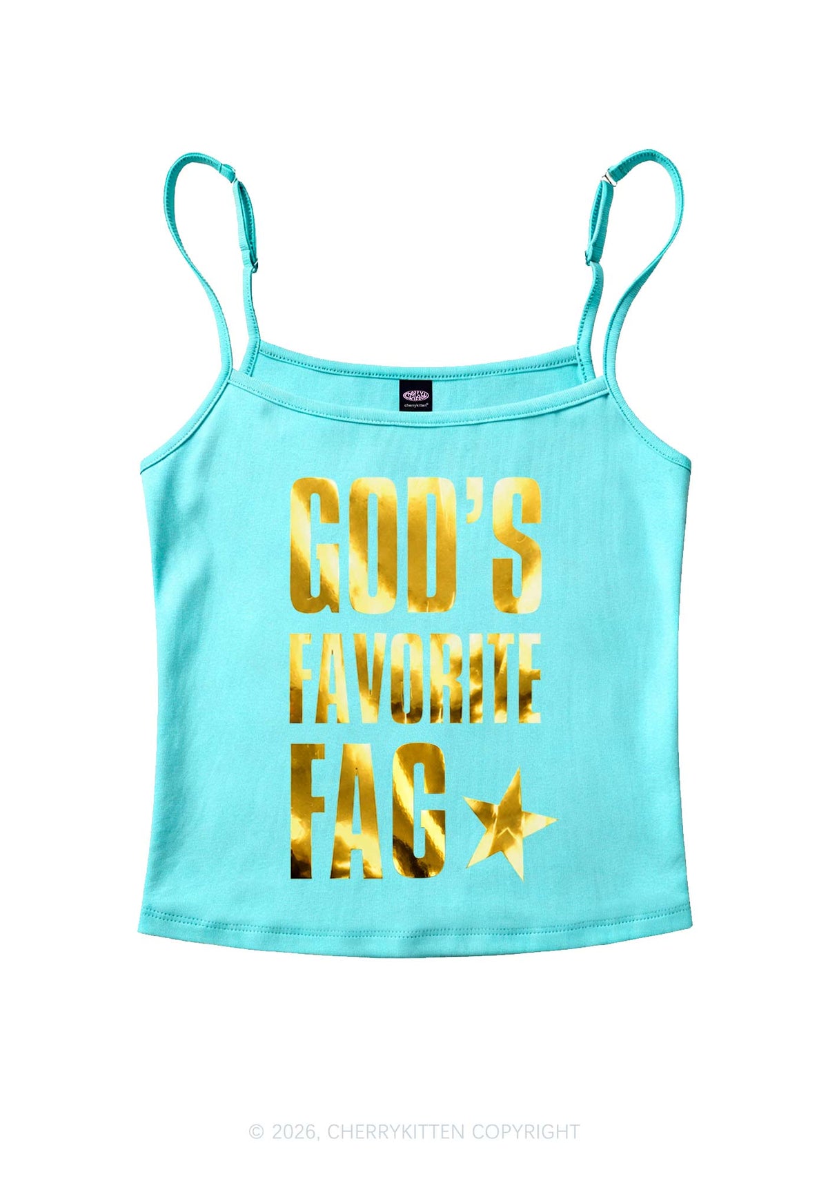 Gods Favorite Fag Pride Silver Foil Printed Y2K Spaghetti Strap Cami Cherrykitten
