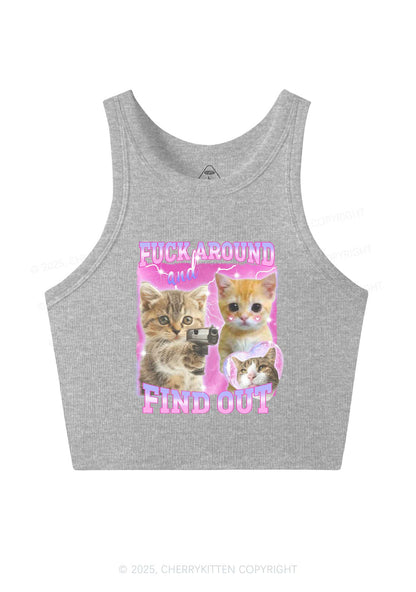 Fxxk Around Cats Y2K Crop Tank Top Cherrykitten