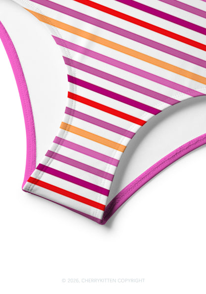 Lesbian Stripes Pride Y2K Print Bikini Set Cherrykitten
