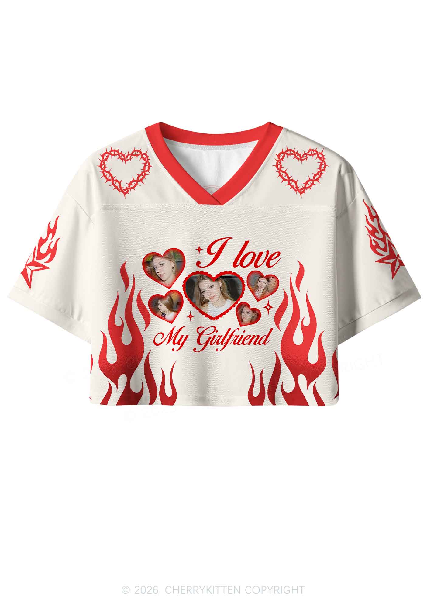 Creamy White Custom GF BF Photo Y2K Crop Sport Jersey Shirts Cherrykitten