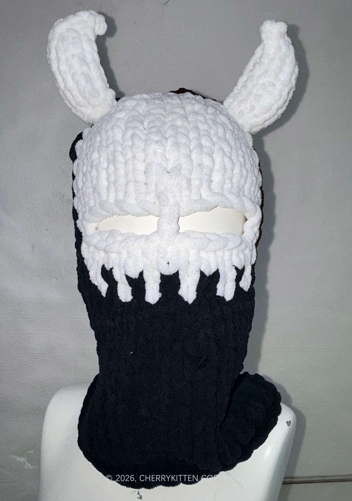 Halloween White Devil Horn Y2K Knitted Balaclava Cherrykitten