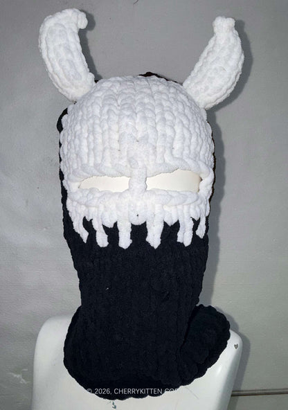 Halloween White Devil Horn Y2K Knitted Balaclava Cherrykitten