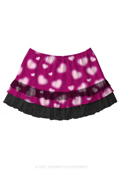 Pink Blurred Heart Valentine's Day Y2K Print Mini Layered Skirt Cherrykitten