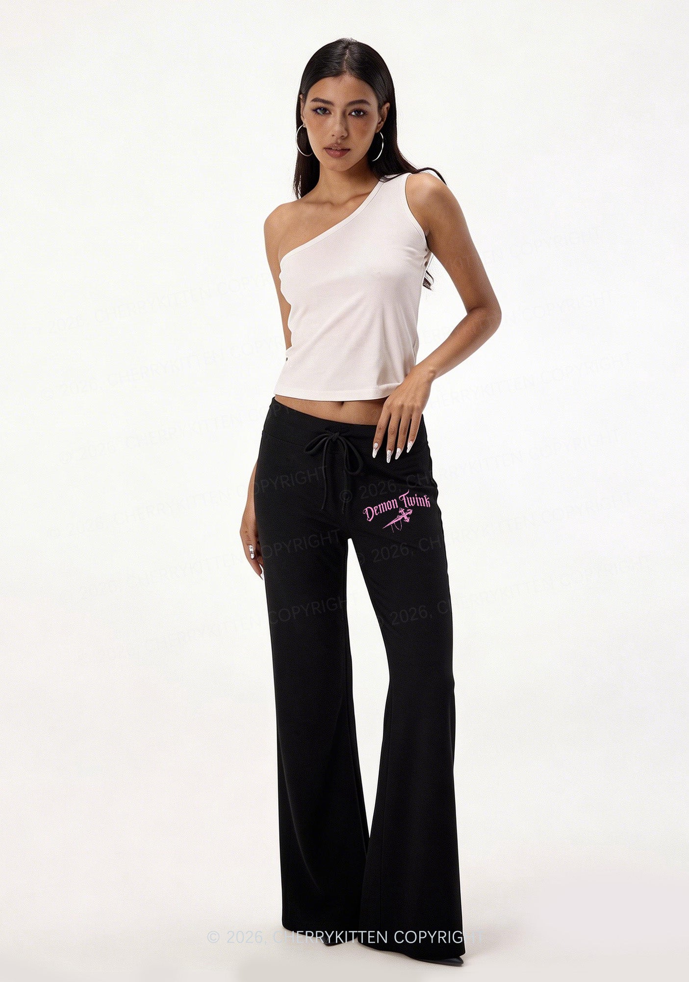 Demon Twink Pride Y2K Low Rise Drawstring Flare Pants Cherrykitten
