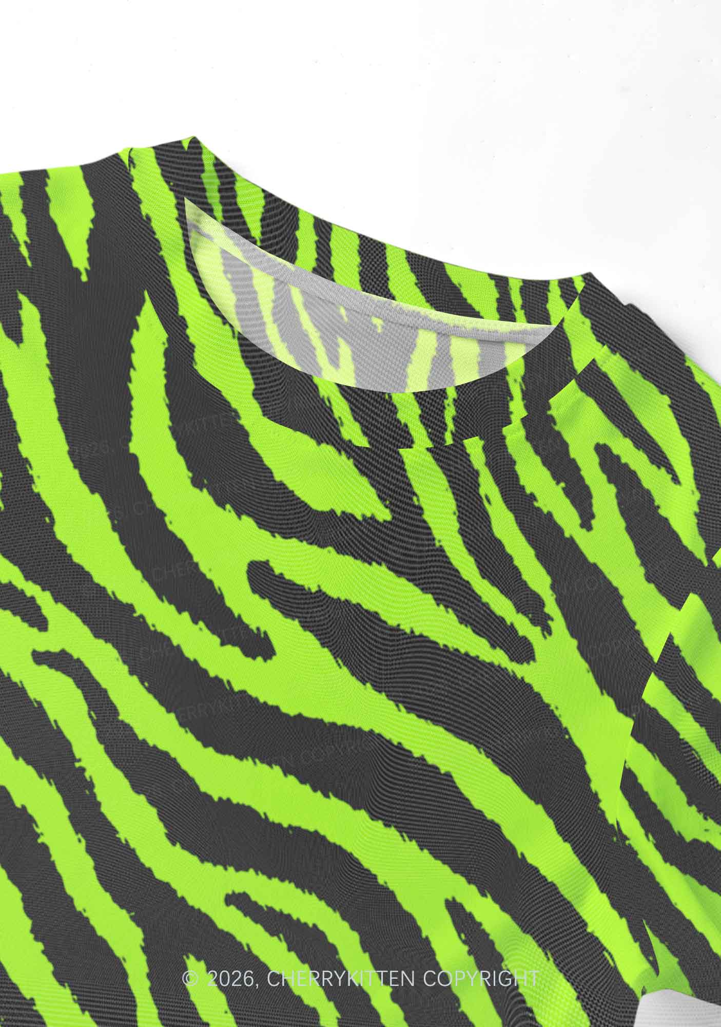 Green Zebra Y2K Mesh Crop Top Cherrykitten