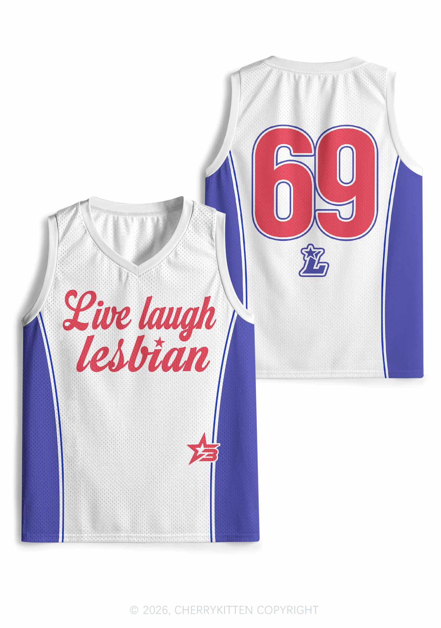 White Live Laugh Lesbian Pride Y2K Sport Jersey Tank Cherrykitten