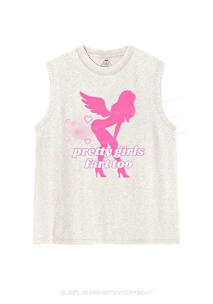 Pretty Girls Fart Too Y2K Washed Muscle Tank Cherrykitten