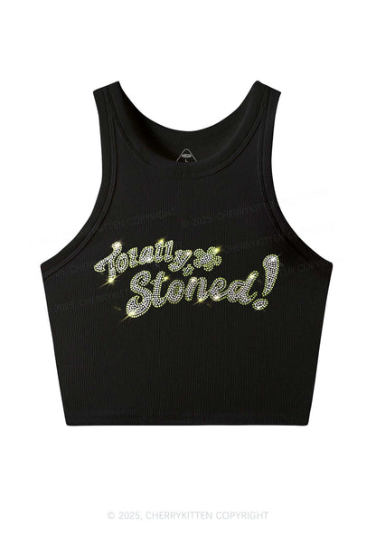 Rhinestone Totally Stoned Y2K Crop Tank Top Cherrykitten
