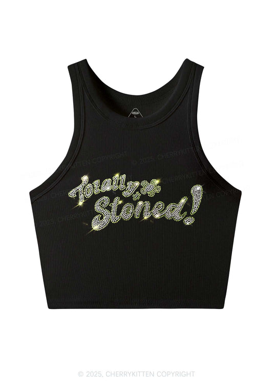 Rhinestone Totally Stoned Y2K Crop Tank Top Cherrykitten