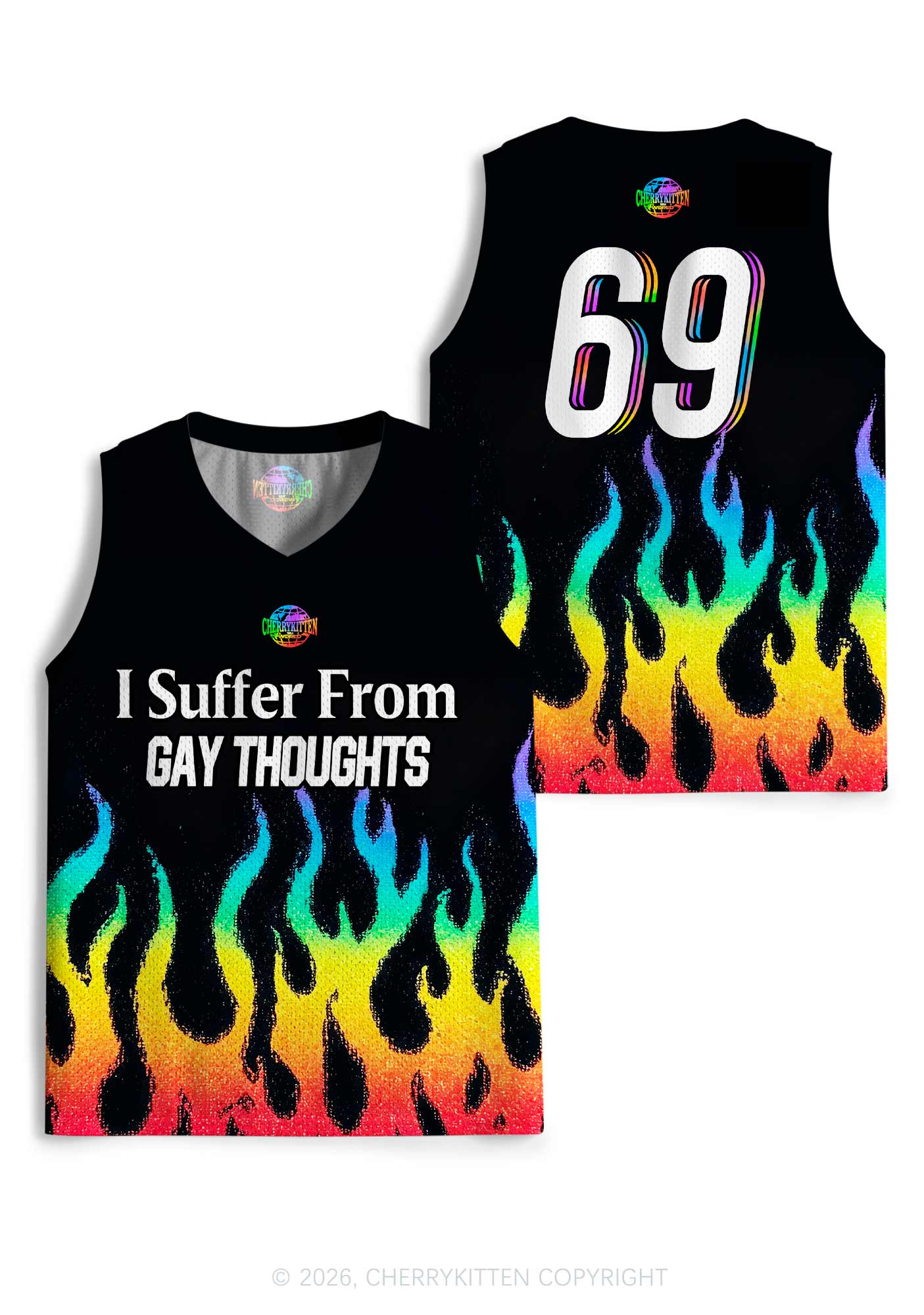 Gay Thoughts Rainbow Flame Pride Y2K Sport Jersey Tank Cherrykitten