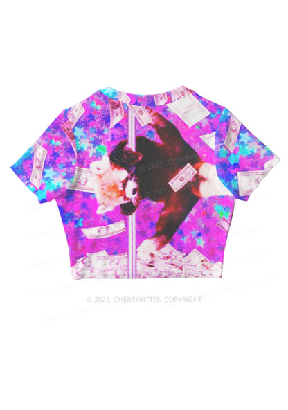 Pole Dancing Raccoon Y2K Mesh Crop Top Cherrykitten