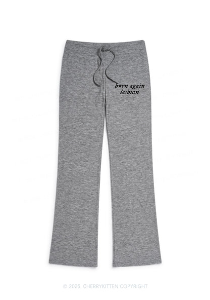 Born Again Lesbian Pride Y2K Low Rise Drawstring Flare Pants Cherrykitten