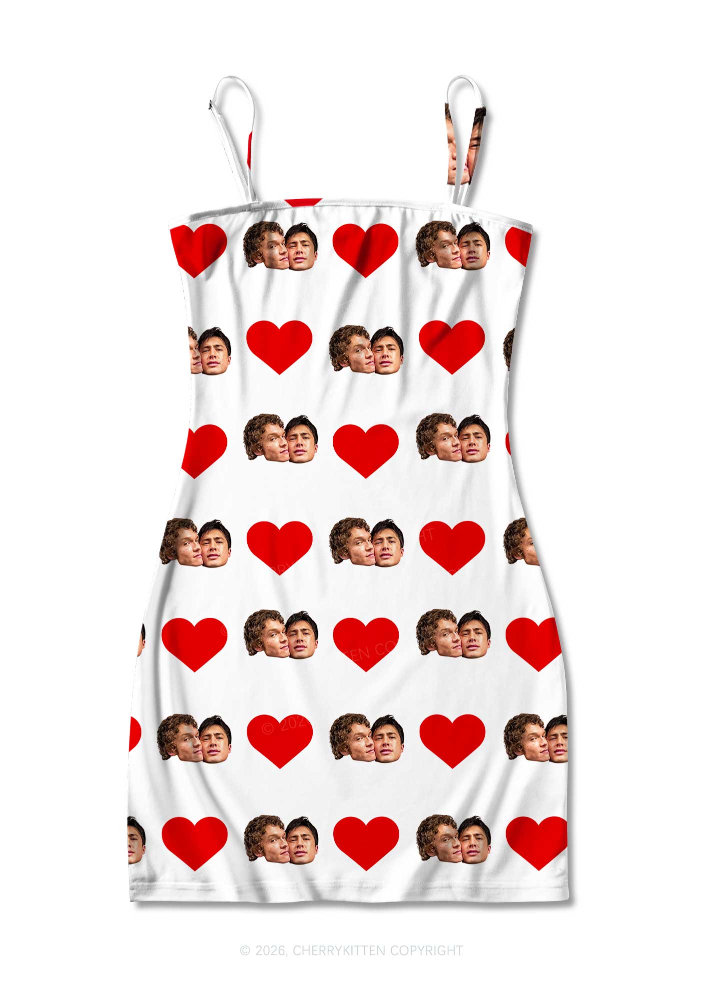 White Red Heart Gay Couple HR Y2K Print Slip Dress Cherrykitten