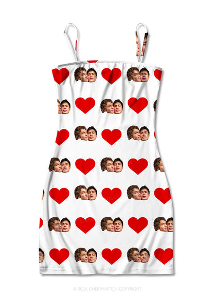 White Red Heart Gay Couple HR Y2K Print Slip Dress Cherrykitten