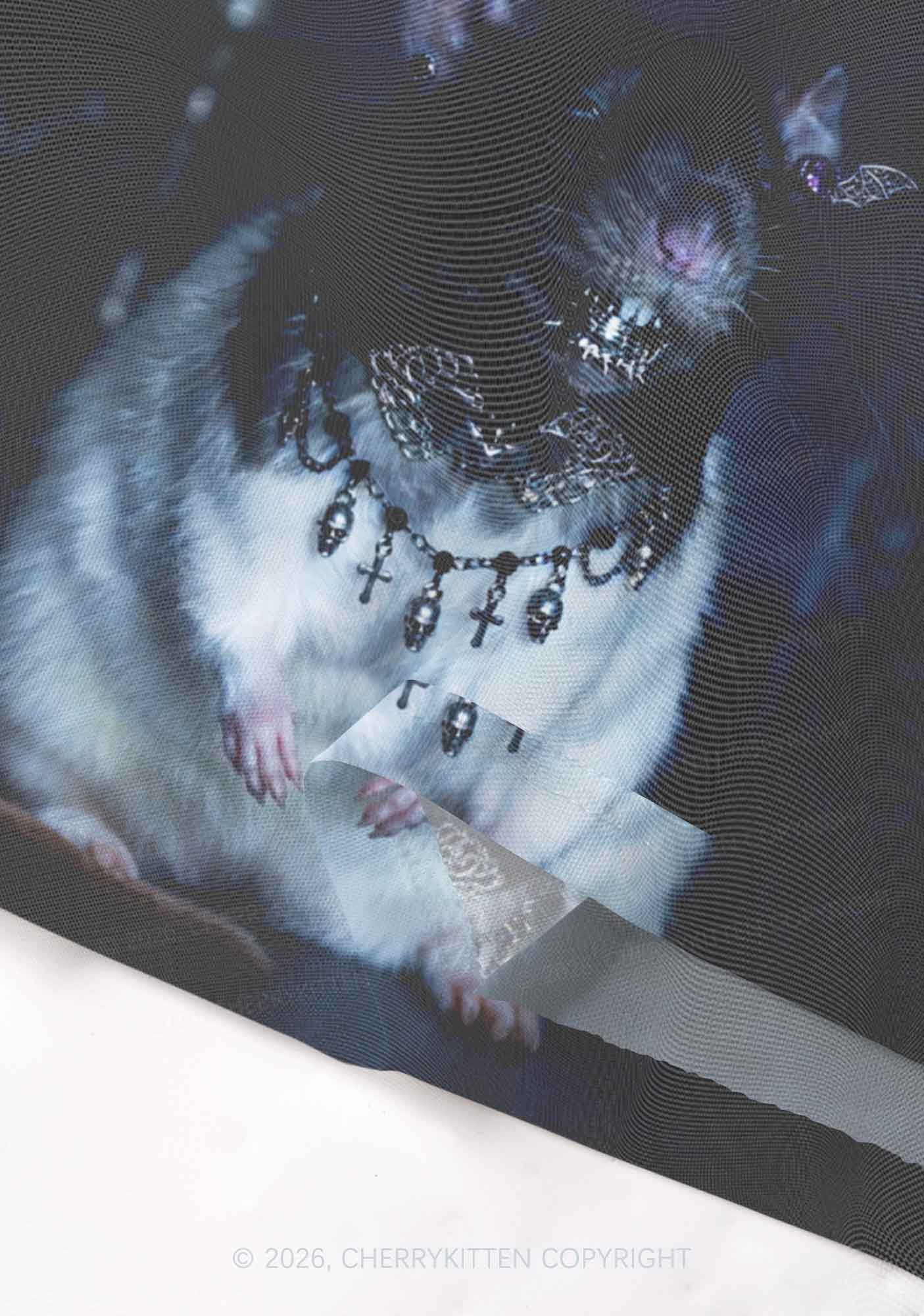 Gothic Jewelry Rat Y2K Mesh Crop Top Cherrykitten