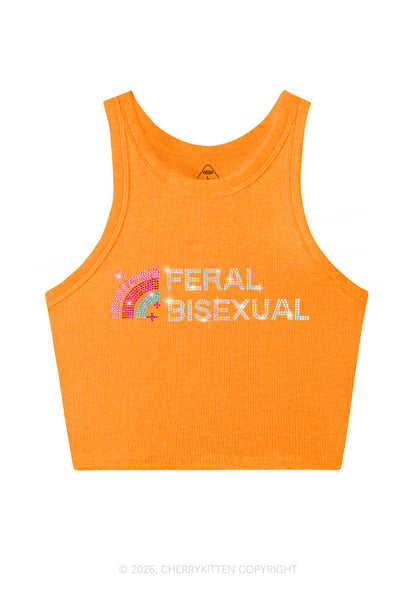 Rhinestone Feral Bisexual Pride Y2K Crop Tank Top Cherrykitten