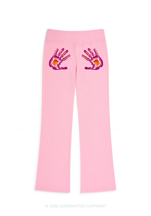 Lesbian Thermal Hands Pride Y2K Low Rise Drawstring Flare Pants Cherrykitten