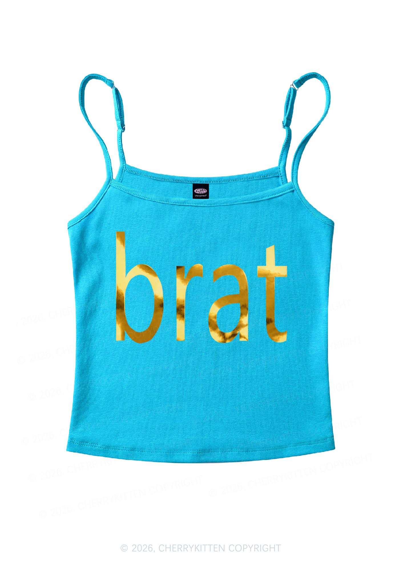 Brat Silver Foil Printed Y2K Spaghetti Strap Cami Cherrykitten