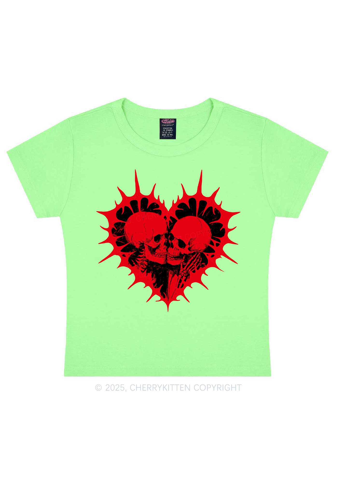 Spiked Heart Skulls Valentine's Day Y2K Baby Tee Cherrykitten