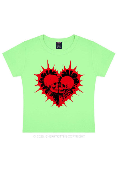 Spiked Heart Skulls Valentine's Day Y2K Baby Tee Cherrykitten