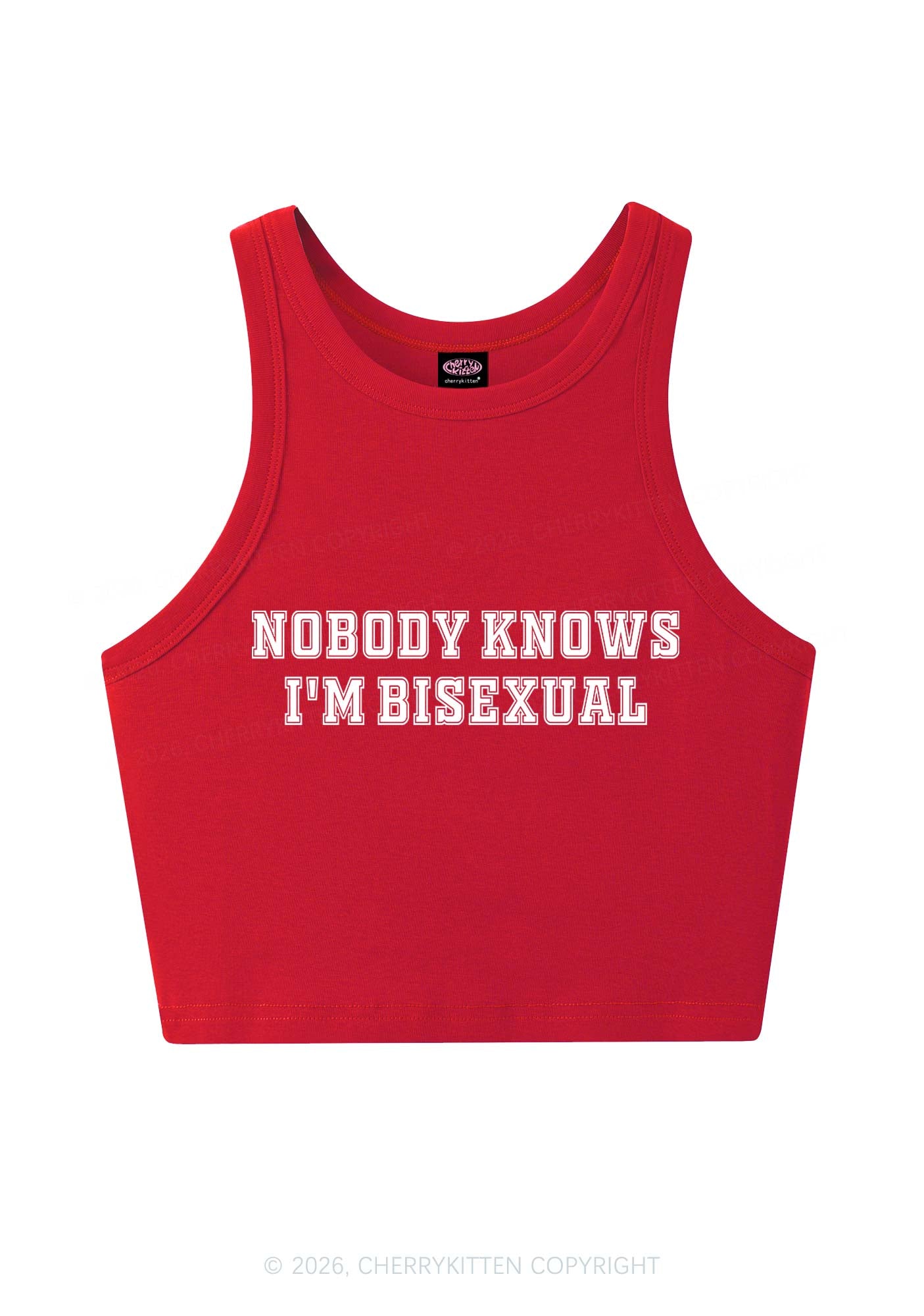 Nobody Knows Im Bisexual Pride Y2K Crop Tank Top Cherrykitten