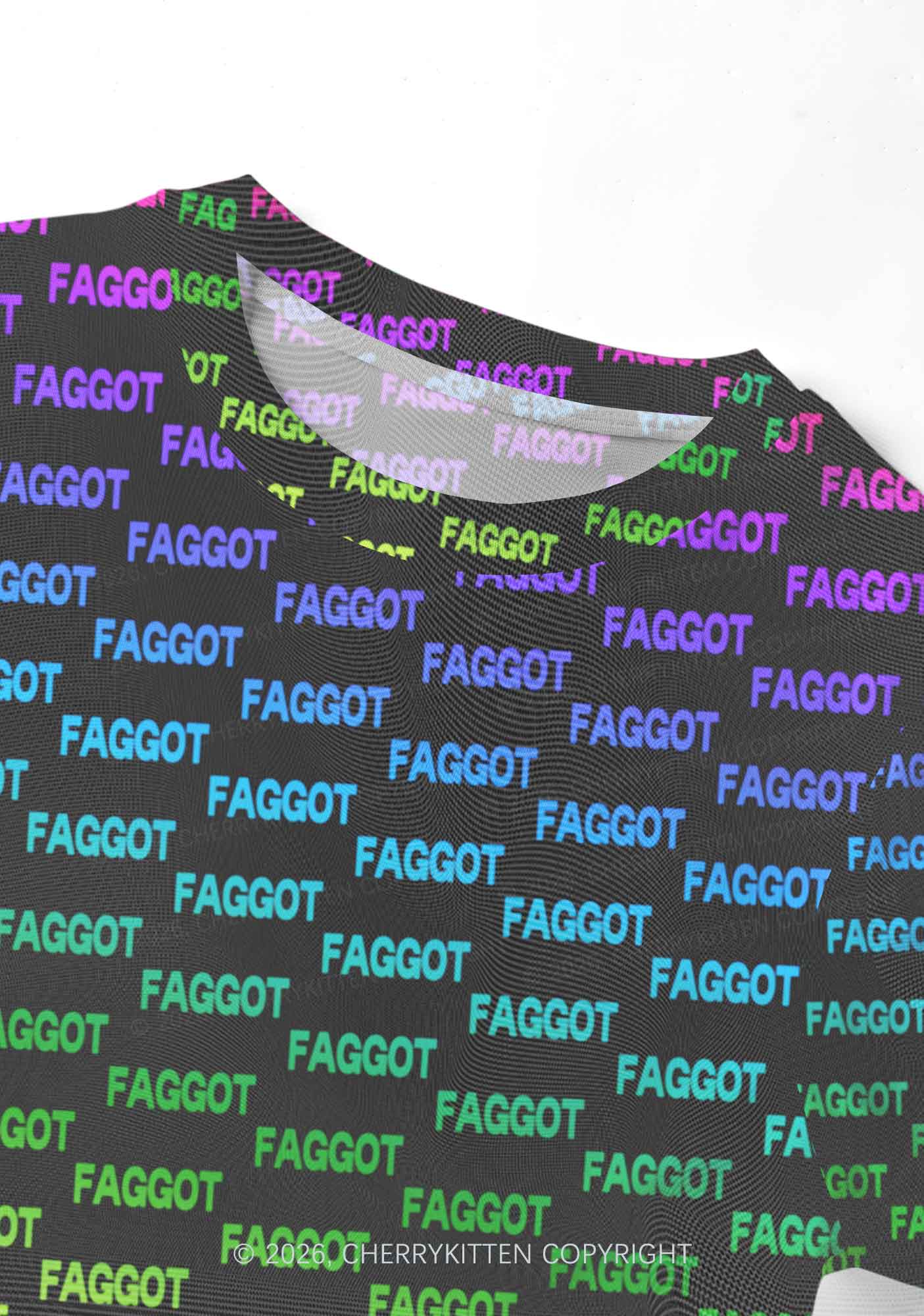 Neon Rainbow Faggot Pride Y2K Mesh Long Sleeve Crop Top Cherrykitten