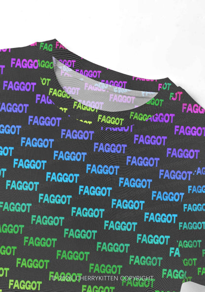 Neon Rainbow Faggot Pride Y2K Mesh Long Sleeve Crop Top Cherrykitten