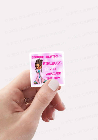 Girlboss Survived The Day 1Pc Y2K Sticker Cherrykitten