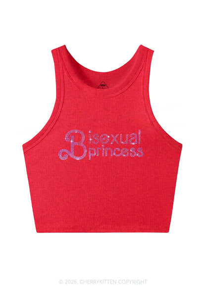 Rhinestone Bisexual Princess Pride Y2K Crop Tank Top Cherrykitten