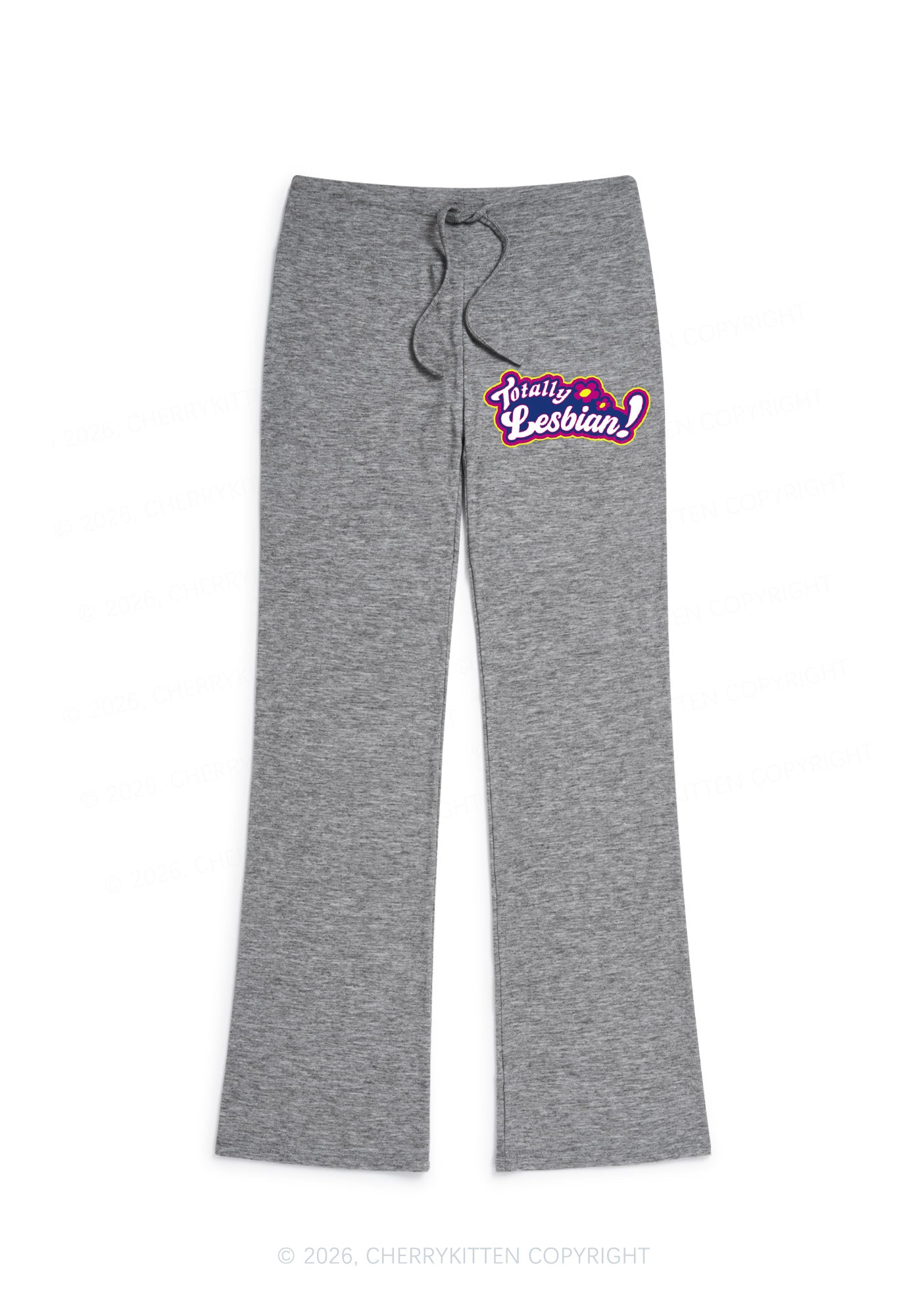 Totally Lesbian Pride Y2K Low Rise Drawstring Flare Pants Cherrykitten