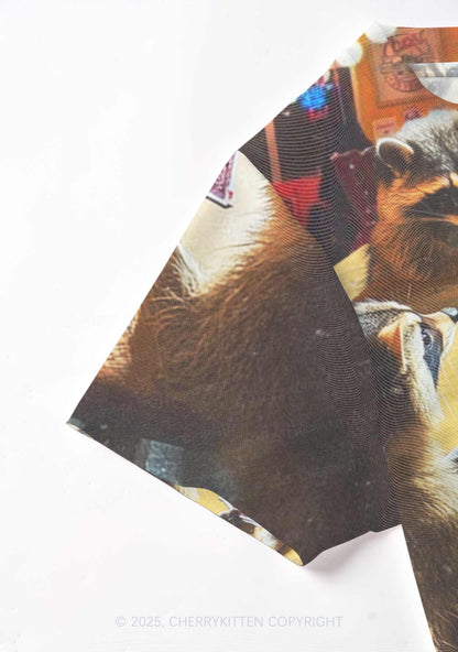 Raccoon Poker Y2K Mesh Crop Top Cherrykitten