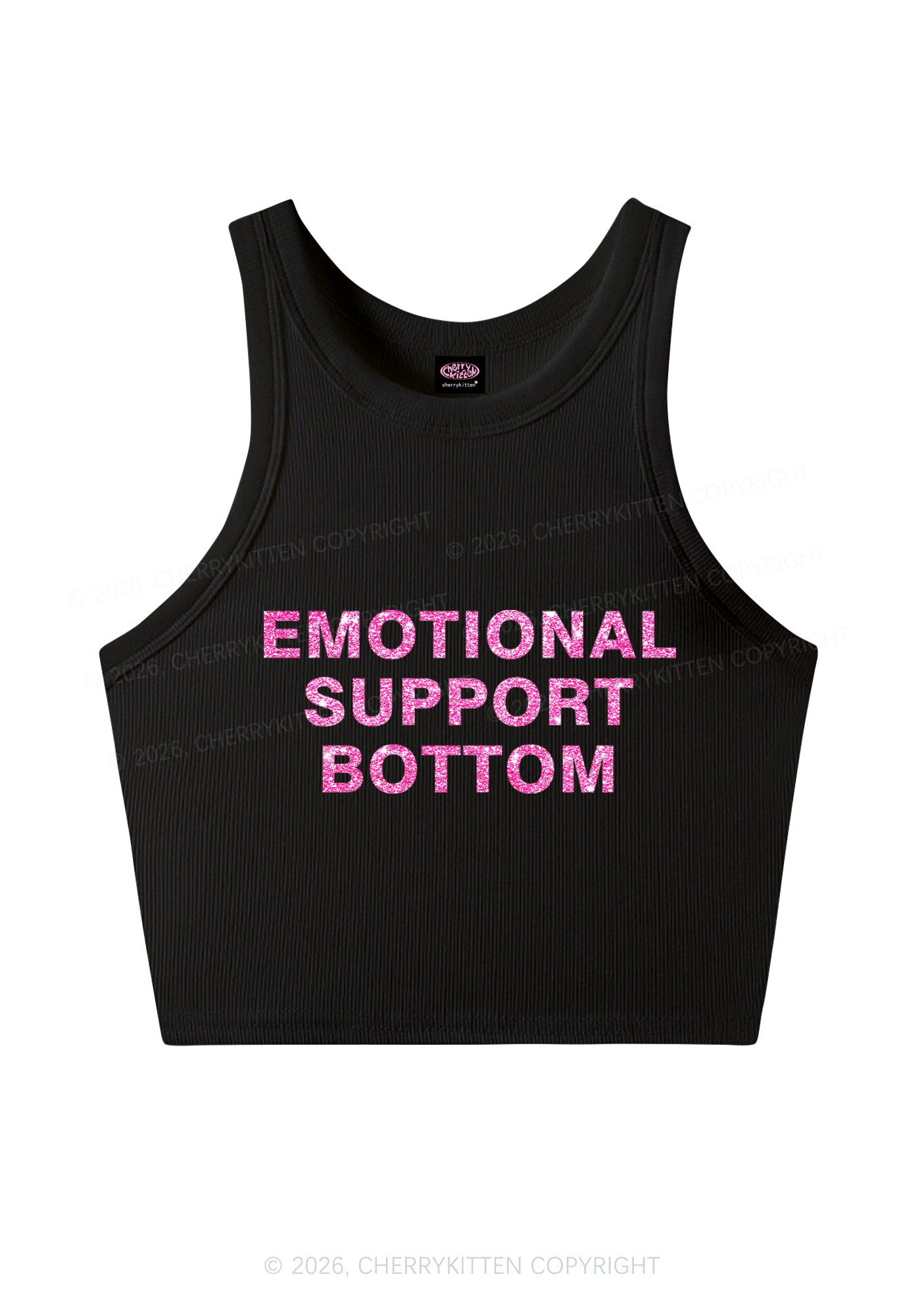 Glitter Emotional Support Bottom Pride Y2K Crop Tank Top Cherrykitten