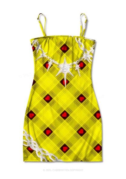 Star Chain and Hearts Y2K Print Slip Dress Cherrykitten