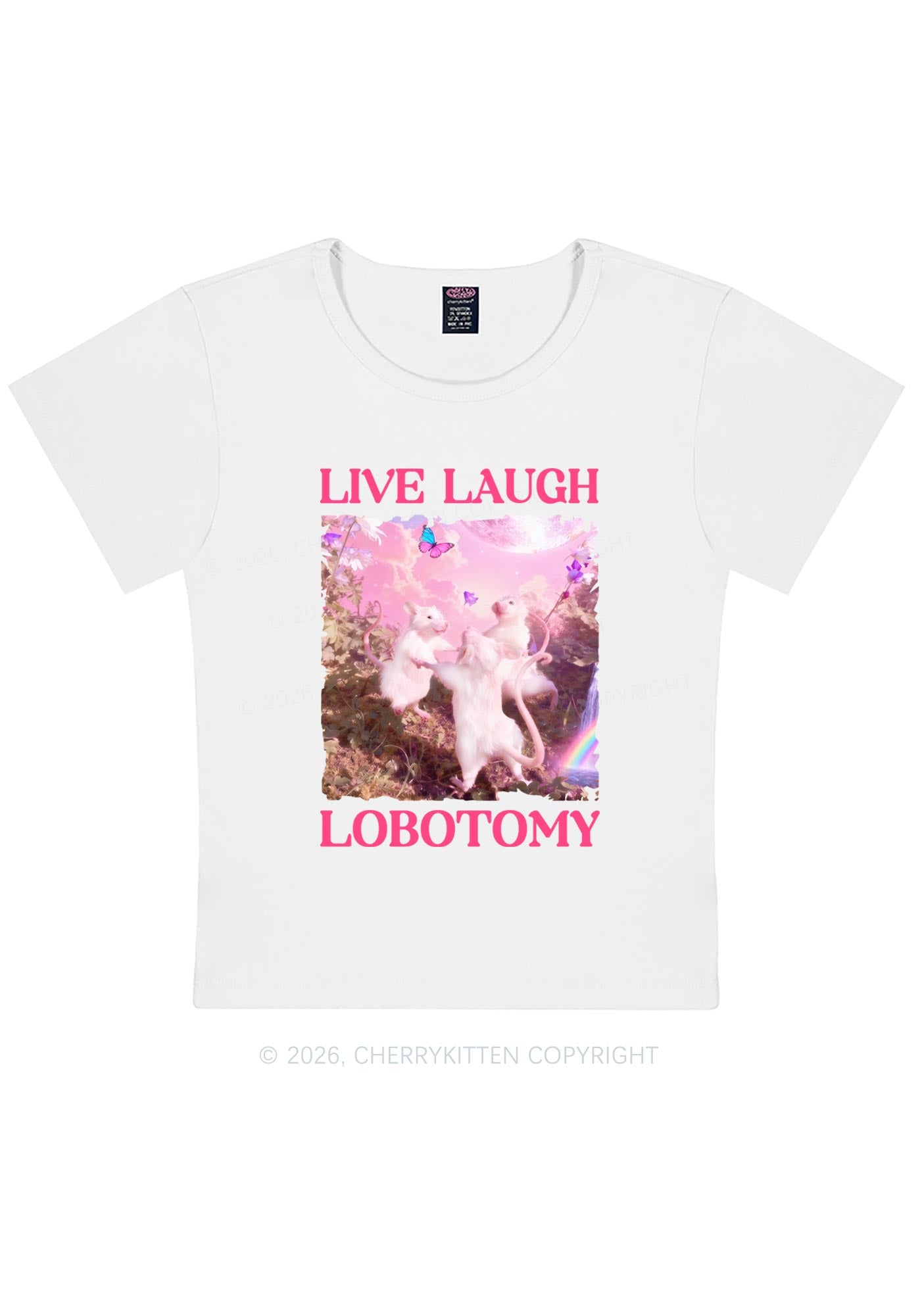 Live Laugh Lobotomy Rats Y2K Baby Tee Cherrykitten Art by OhStuffinell Taxidermy