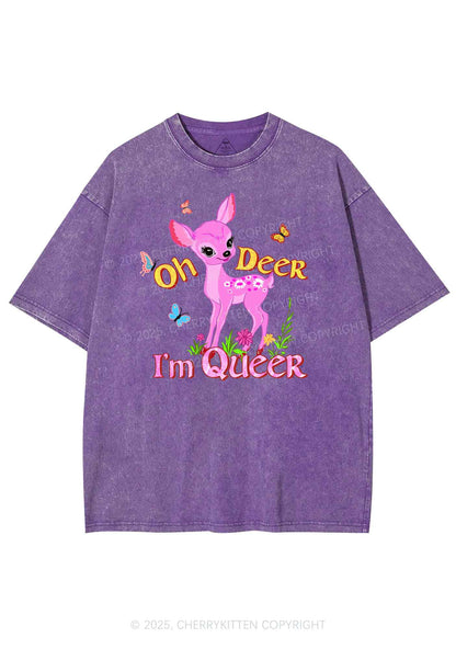 Oh Deer Im Queer Pride Y2K Shirts Washed Tee Cherrykitten