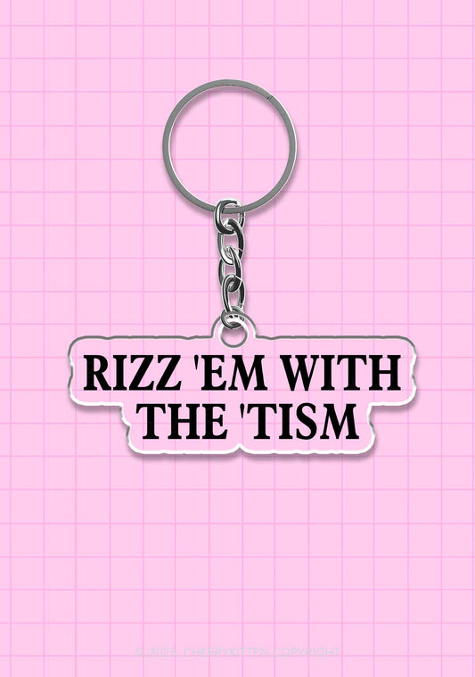 Rizz With Tism 1Pc Y2K Keychain Cherrykitten